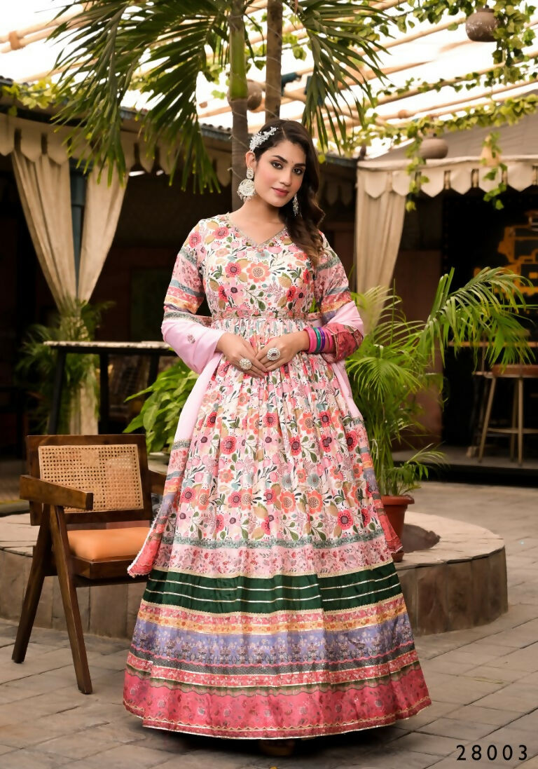 Wedding Designer Multi Soft Dola Silk Anarkali suit with Dupatta - Sanj