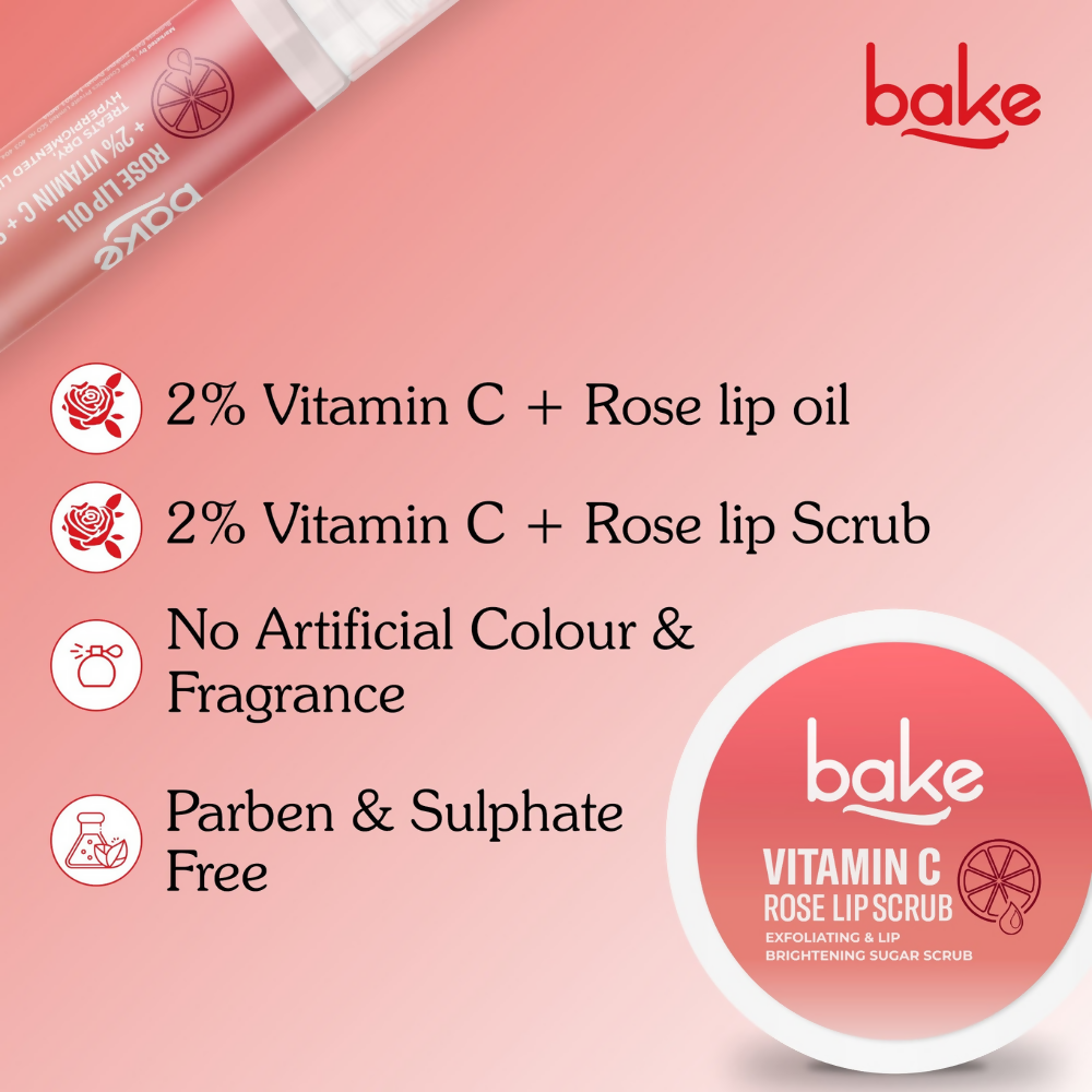 Bake Vitamin C Rose Lip Kit With Lip Balm SPF 25 & Lip Scrub For Dark & Pigmented Lips