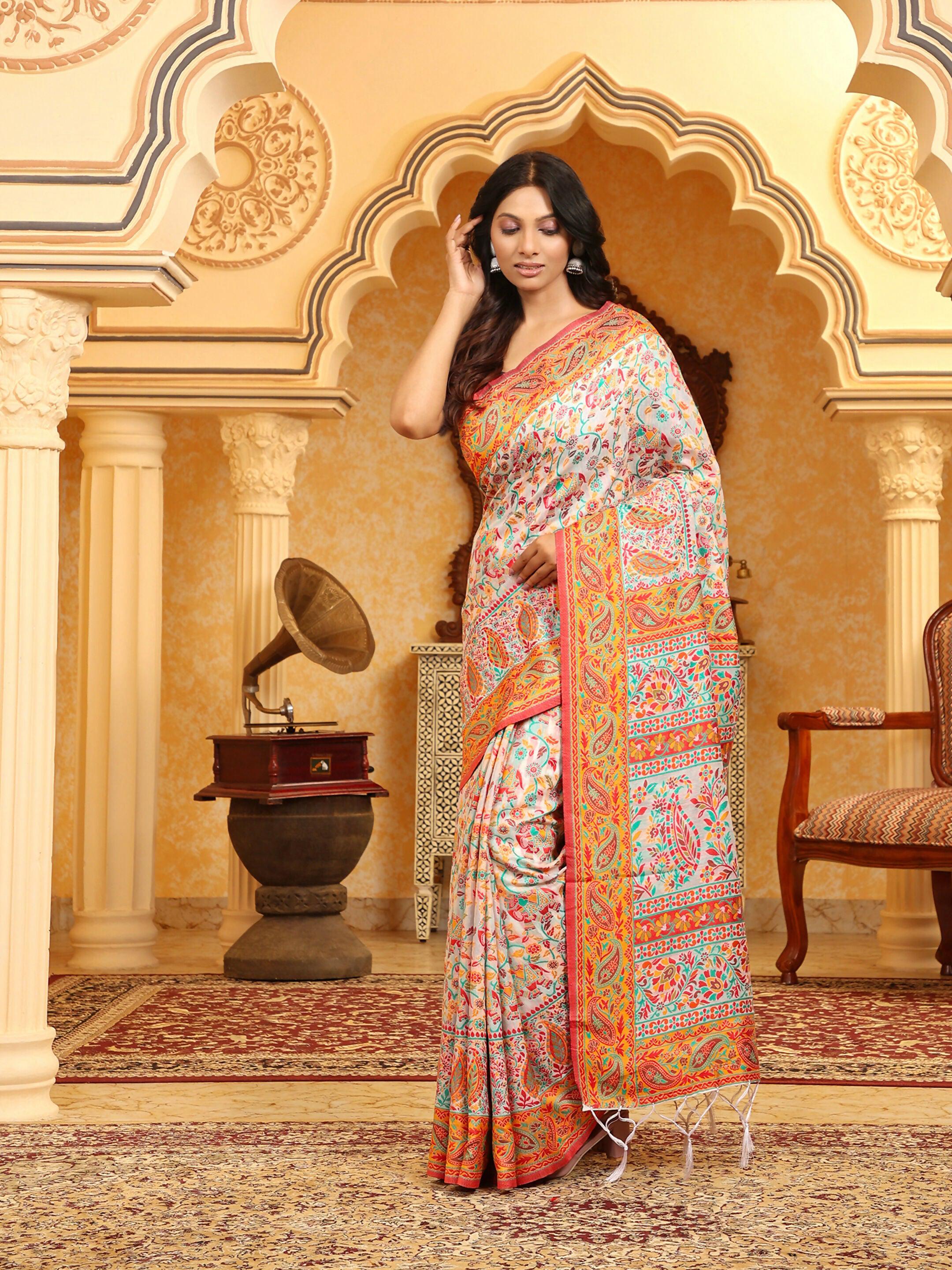 Shree Shyam Fashion Linen Cotton(Woven Work) Multicolour Saree - Distacart