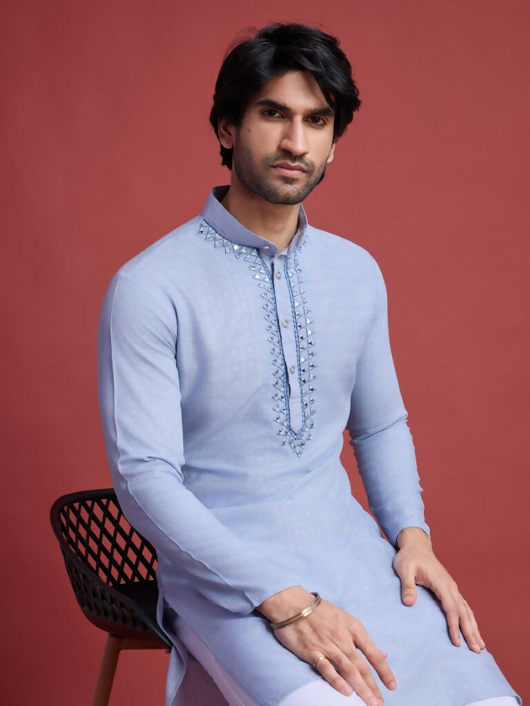 Vastranavya Exclusive Festival Wear Viscose Mirror Work on Self Weaving Kurta Only