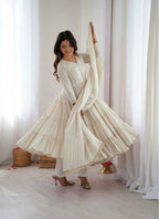 Teeya Creation White Color Mal Chanderi Silk Hand Embroidery Work Long Gown - Distacart