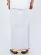 Ramraj Cotton Mens Pure Cotton 1/2 Inch Gold Jari Dhoti - White