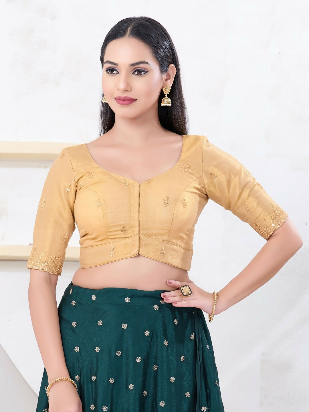 Joban Fashion Gold Shimmer Elbow Sleeveless Front Open Blouse