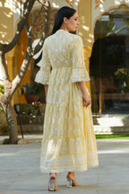 Juniper Women's Lemon Yellow Printed Teired Dress - Distacart