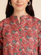 Red Poly Rayon Digital Printed A-line Top - Tarini