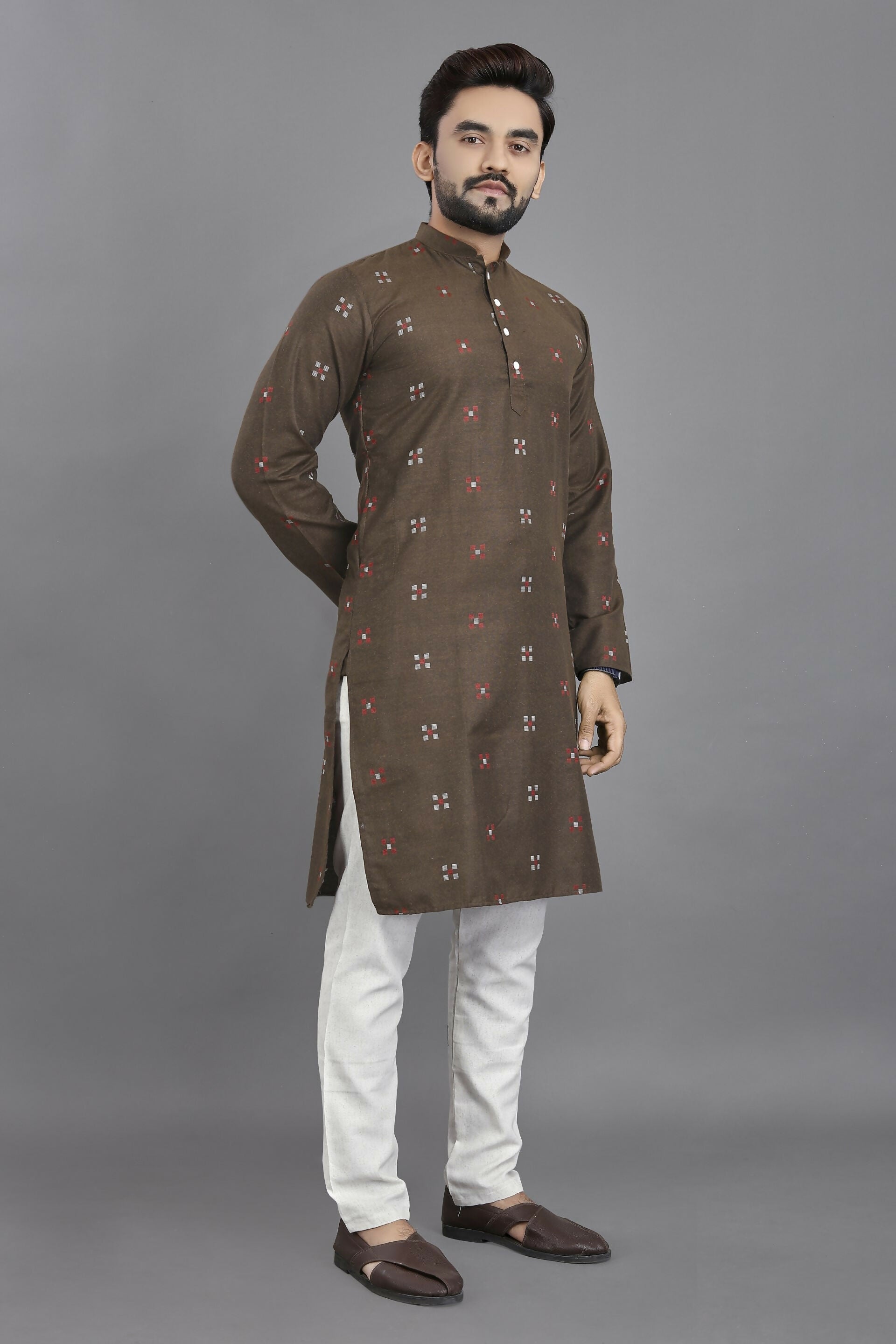 Anaita Brown Weaving Linen Cotton Straight Kurta