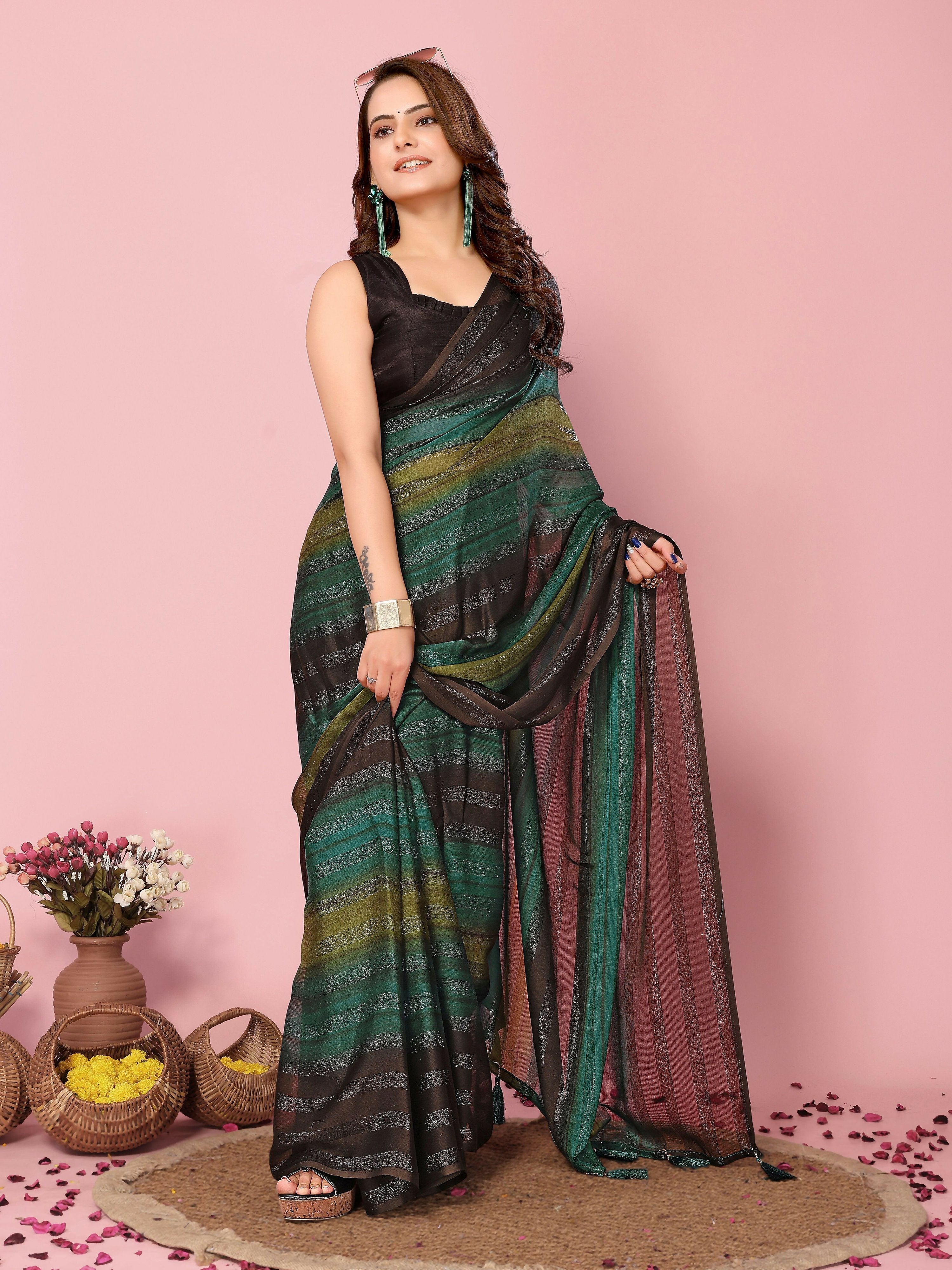 Attractive These Party Wear Ready To Wear Saree - Green
