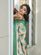 Shree Shyam Fashion Cream With Sea Green Silk Blend Saree - Distacart