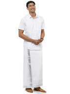 Ramraj Cotton Mens Pure Cotton 1 1 / 2 " Silver Jari Dhoti - White
