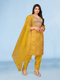 Joban Fashion Mustard Cotton Premium Pure Viscose Print Dola With Handwork Kurta set