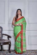 Morchari Green Cotton Handloom Mirror Work Saree Unstitched Blouse - Distacart