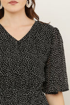 PAVONINE Micro Dots V-Neck Georgette Fabric Black Dress For Women - Distacart