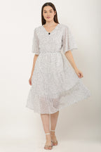 PAVONINE Micro Dots V-Neck Georgette Fabric White Dress For Women - Distacart