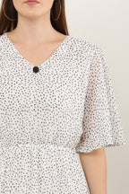 PAVONINE Micro Dots V-Neck Georgette Fabric White Dress For Women - Distacart
