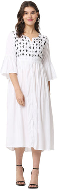 PAVONINE White Color Embroidery Work With Button Dress For Women - Distacart