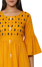 PAVONINE Mustard Color Embroidery Work With Button Dress For Women - Distacart