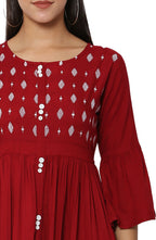 PAVONINE Wine Color Embroidery Work With Button Dress For Women - Distacart