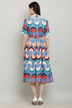 PAVONINE Zig-Zag Multi-Colors Printed Crepe Fabric Firozi Dress For Women - Distacart
