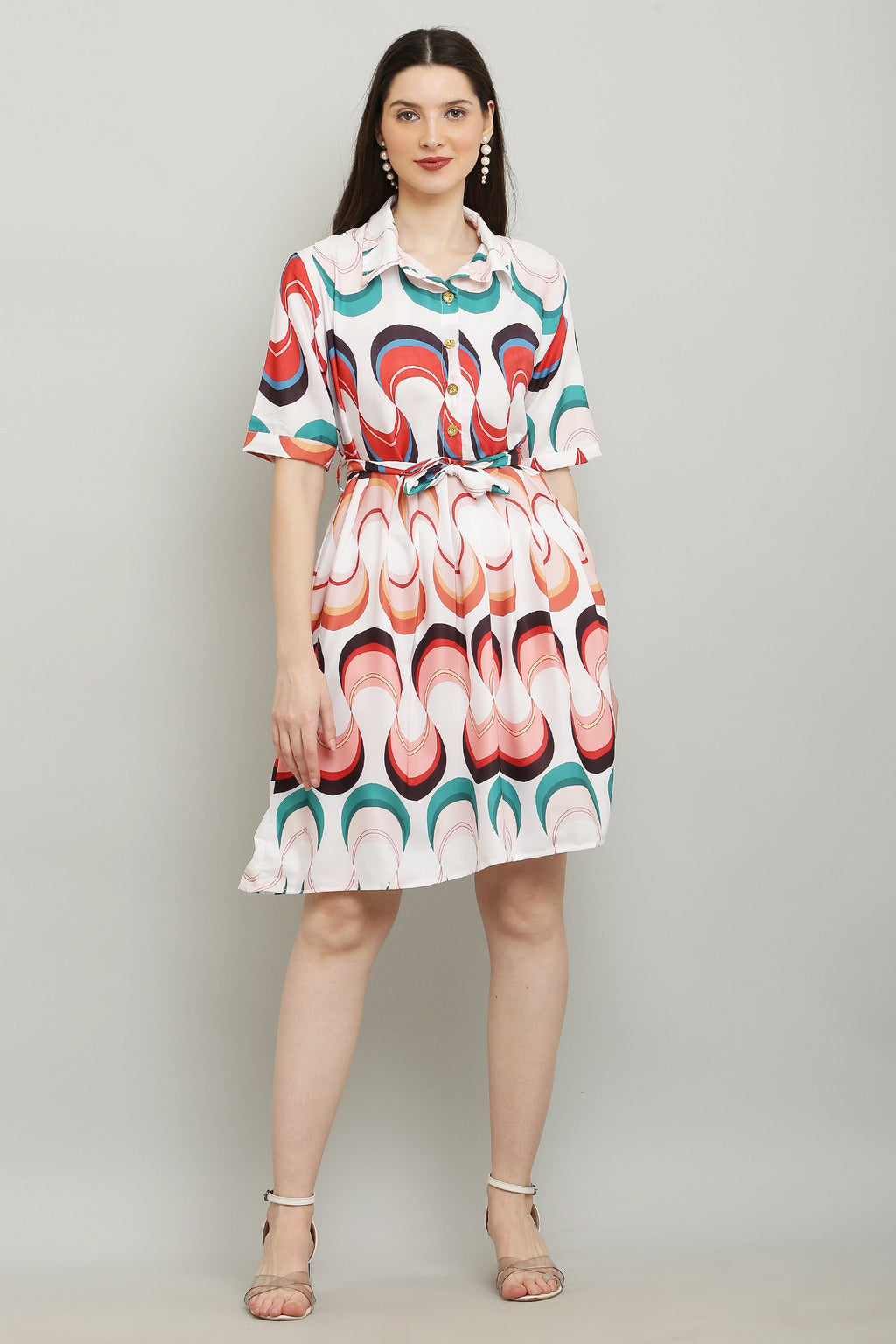 PAVONINE Zig-Zag Multi-Colors Printed Crepe Fabric White Dress For Women - Distacart