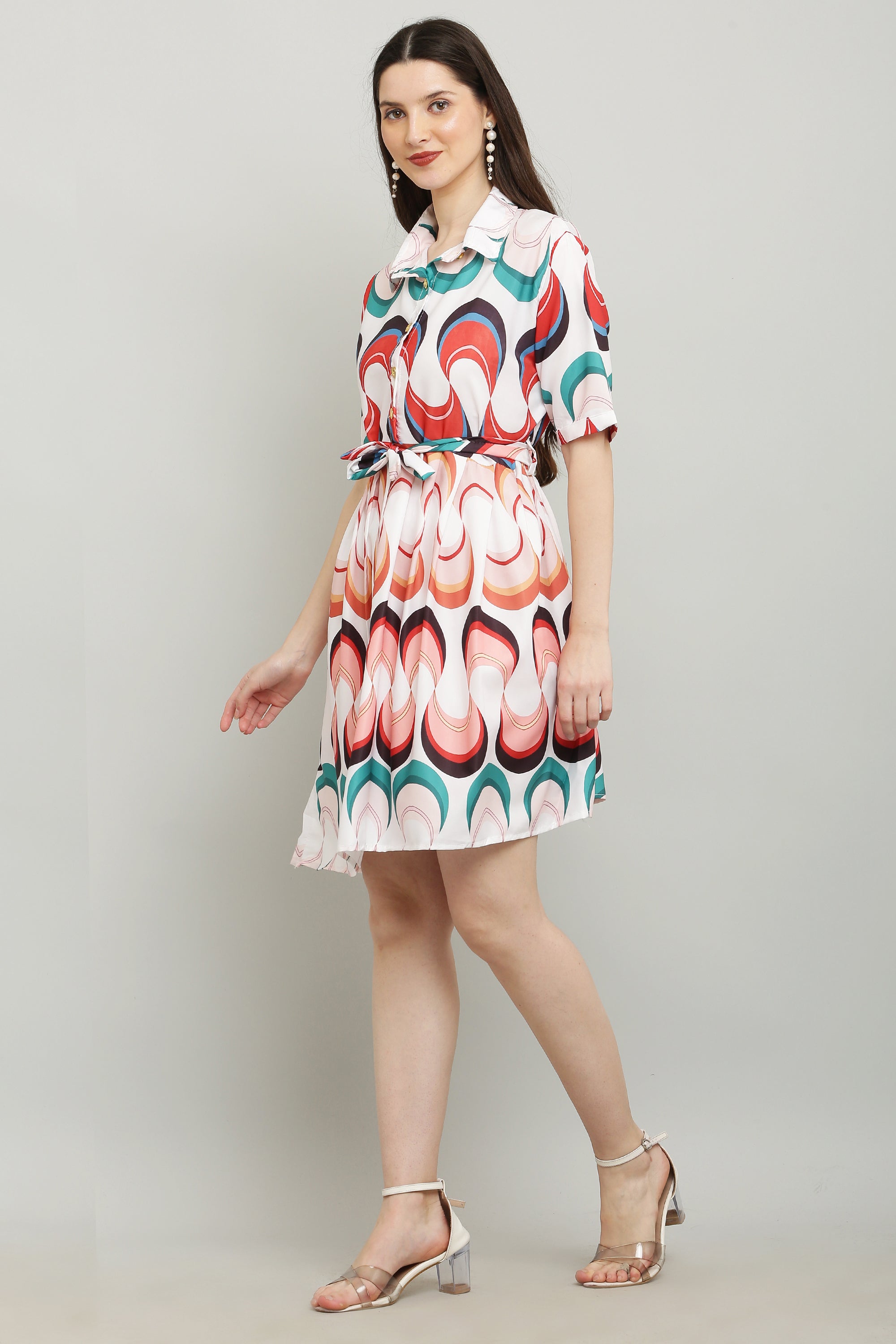 PAVONINE Zig-Zag Multi-Colors Printed Crepe Fabric White Dress For Women - Distacart