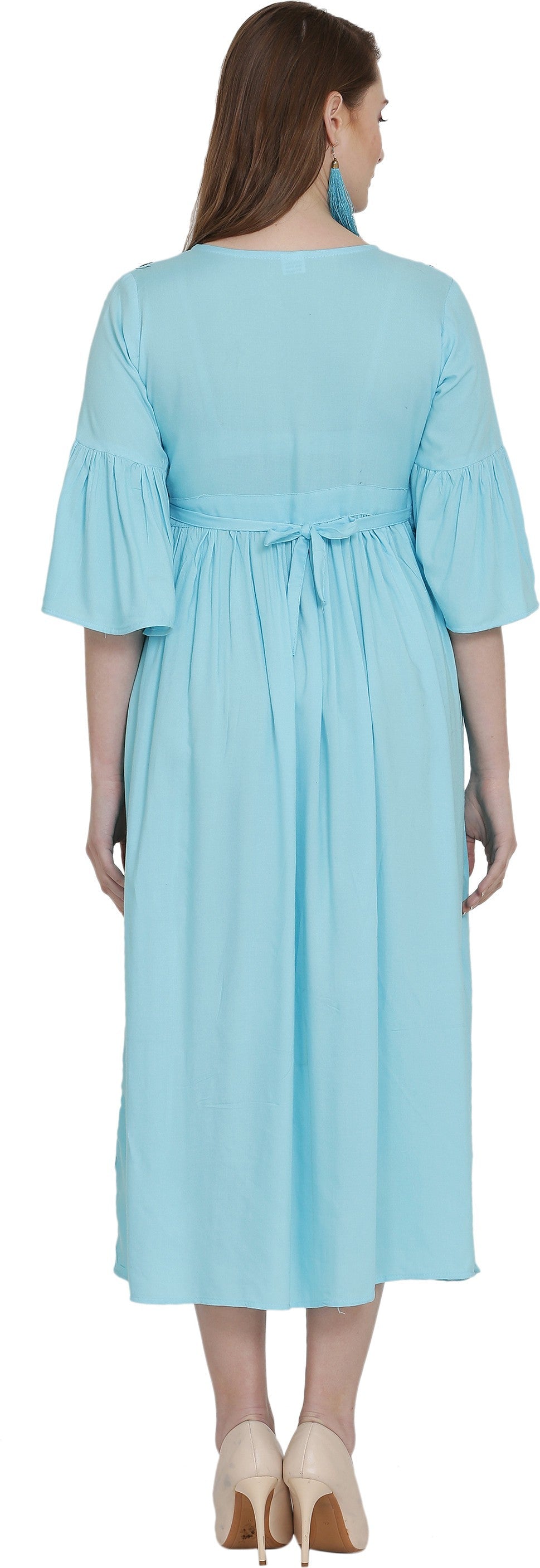 PAVONINE Firozi Color Embroidery Work With Button Dress For Women - Distacart