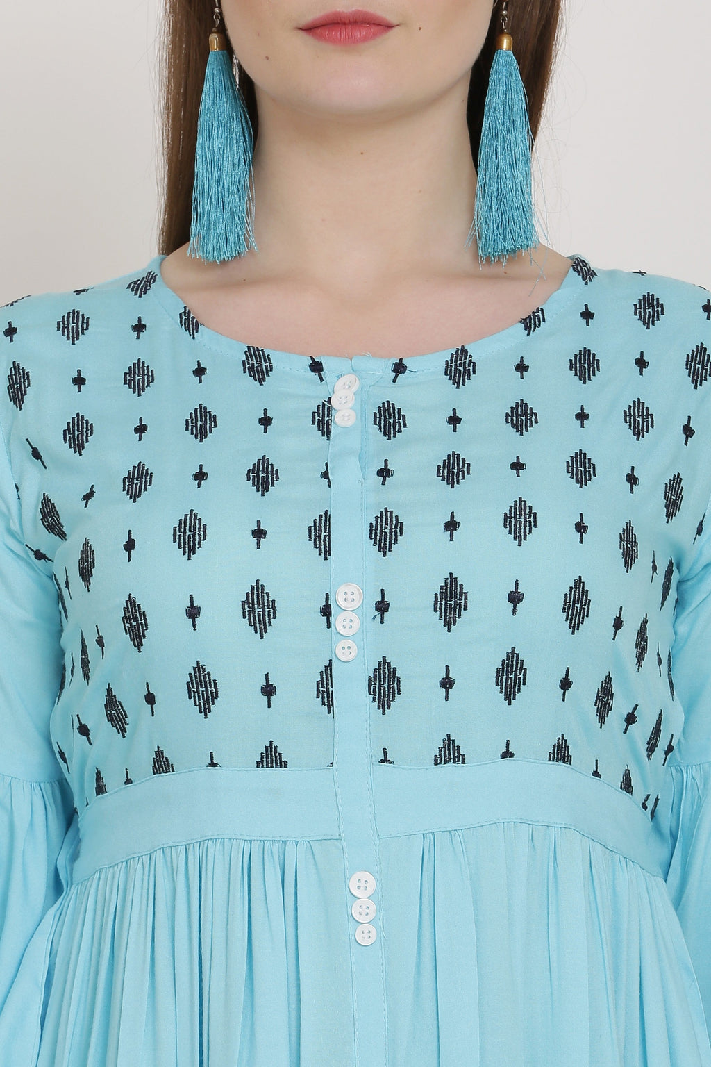 PAVONINE Firozi Color Embroidery Work With Button Dress For Women - Distacart