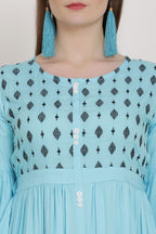 PAVONINE Firozi Color Embroidery Work With Button Dress For Women - Distacart