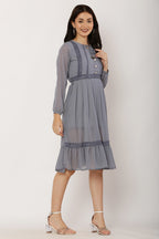 PAVONINE Grey Color Georgette Fabric Lace Inserts Dress For Girls - Distacart
