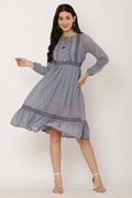 PAVONINE Grey Color Georgette Fabric Lace Inserts Dress For Girls - Distacart