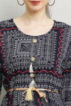 PAVONINE Navy Blue Color White Printed Kurta For Women - Distacart