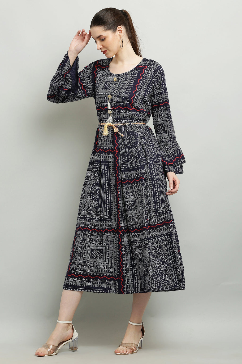 PAVONINE Navy Blue Color White Printed Kurta For Women - Distacart