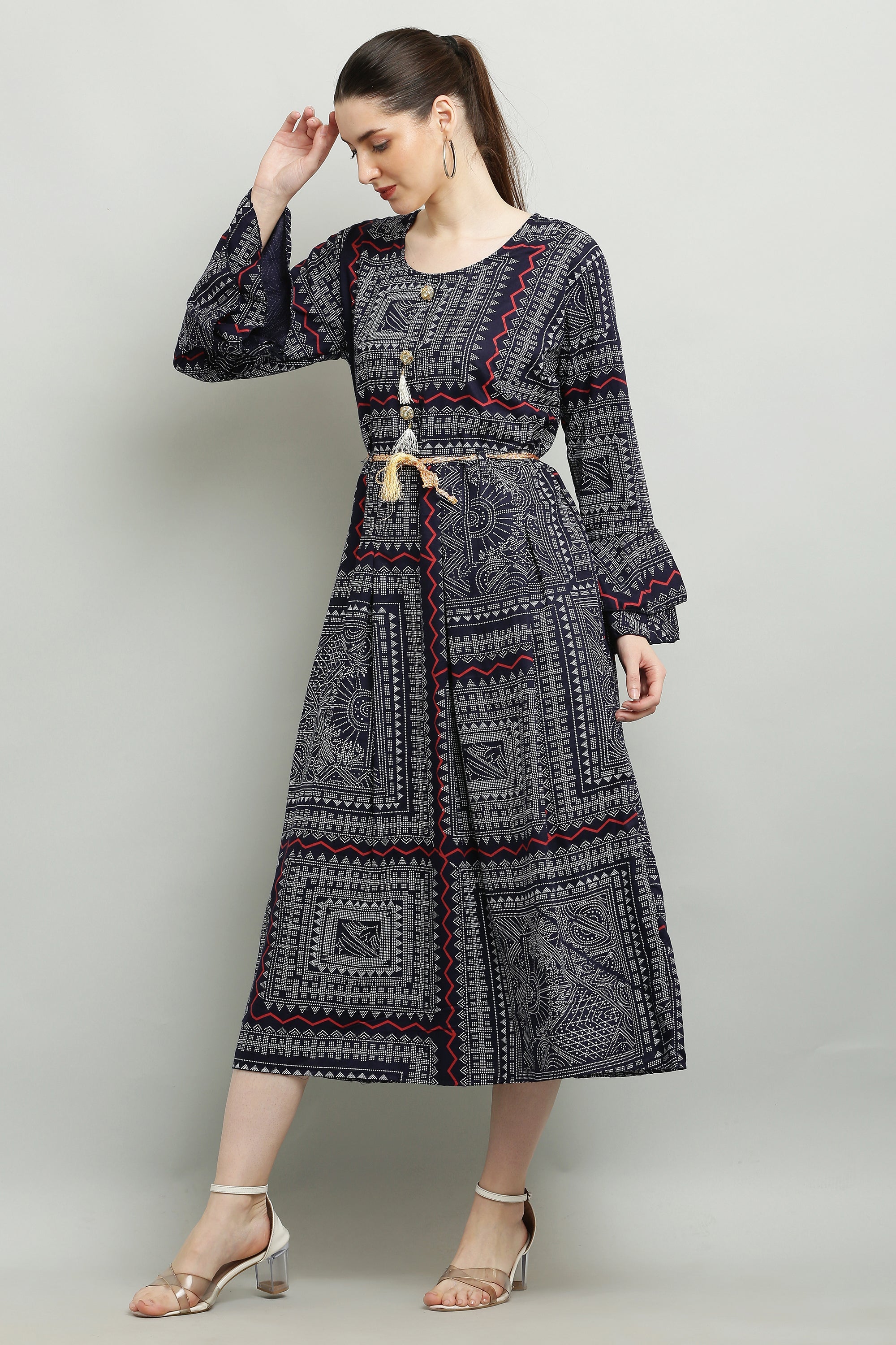 PAVONINE Navy Blue Color White Printed Kurta For Women - Distacart
