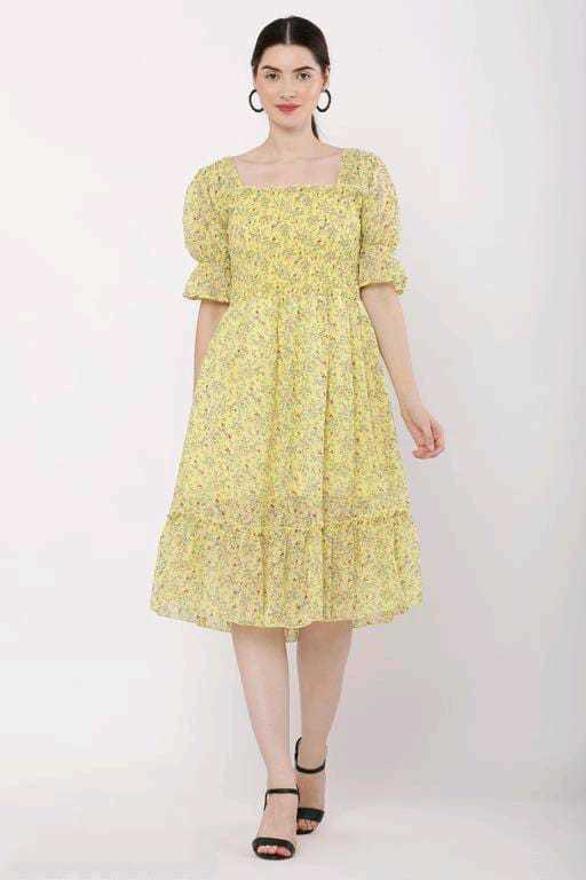 PAVONINE Yellow Color Georgette Fabric Body Kansai Midi For Girls - Distacart