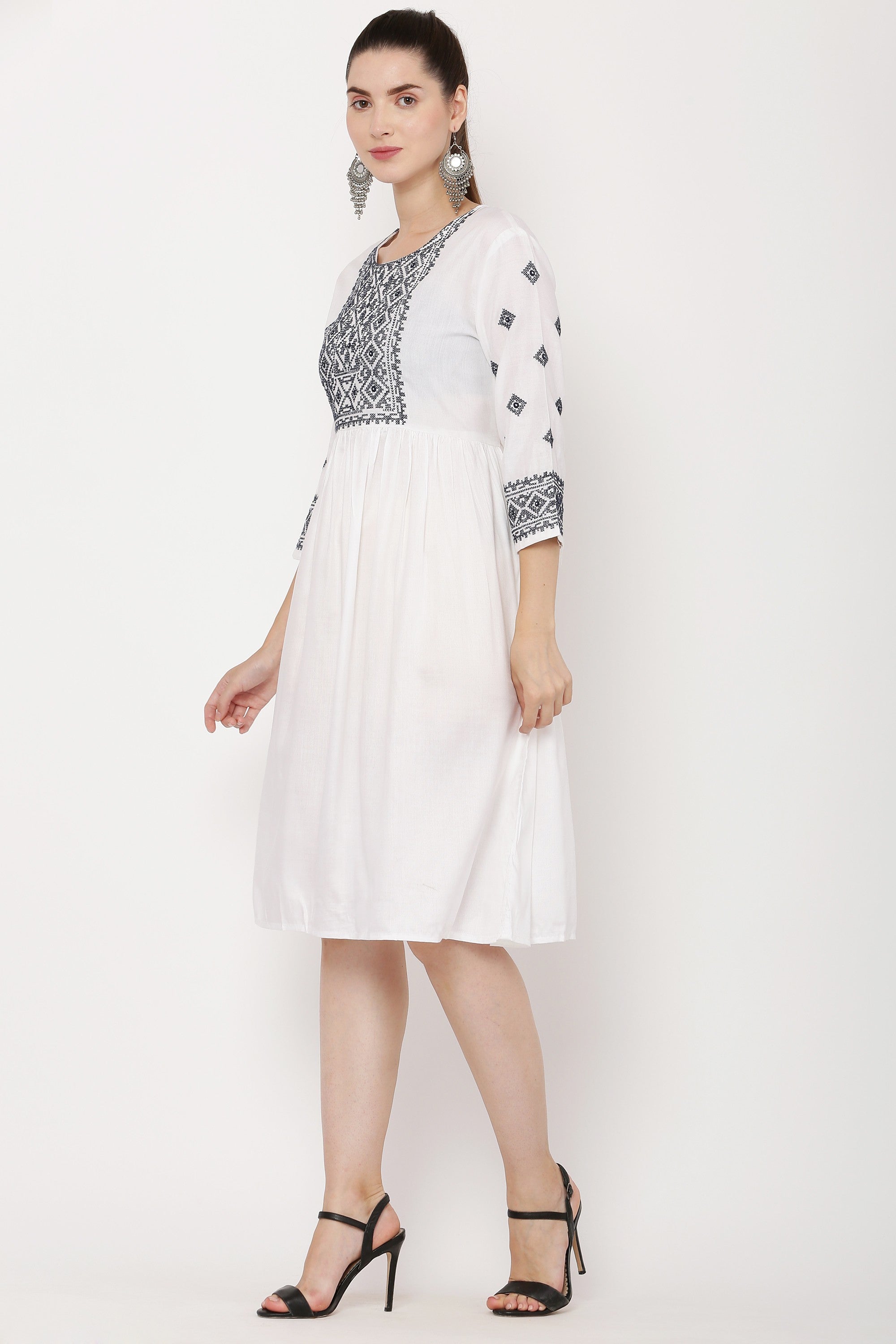 PAVONINE White Color Burfi Design Embroidery Dress For Women - Distacart