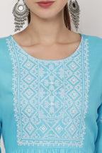 PAVONINE Firozi Color Burfi Design Embroidery Dress For Women - Distacart