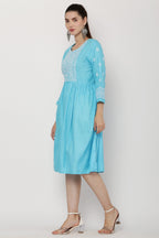 PAVONINE Firozi Color Burfi Design Embroidery Dress For Women - Distacart