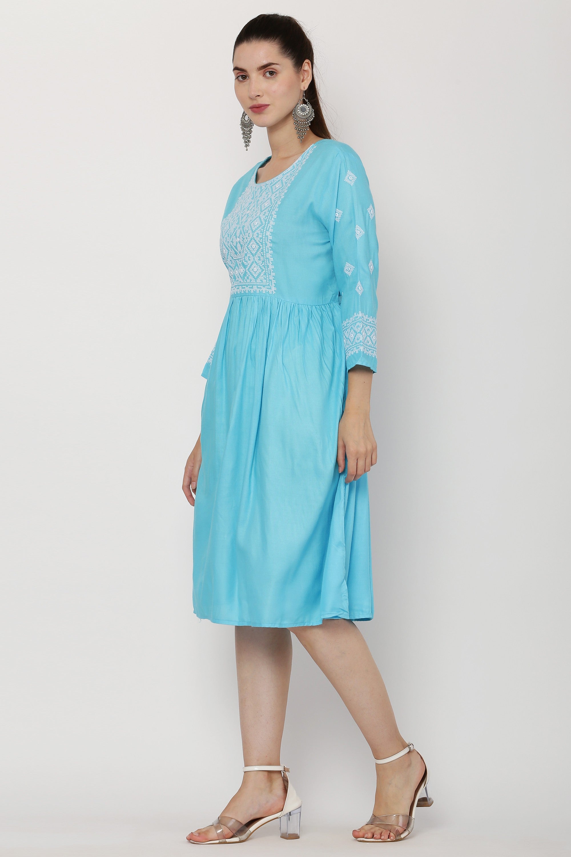 PAVONINE Firozi Color Burfi Design Embroidery Dress For Women - Distacart