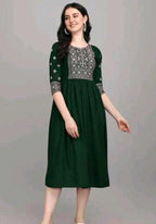PAVONINE Bottle Green Color Burfi Design Embroidery Dress For Women - Distacart