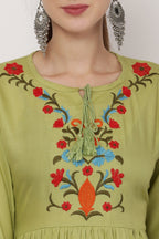 PAVONINE Pista Color Flower Embroidery Dress For Women - Distacart