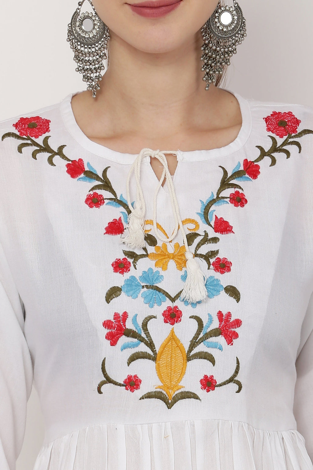 PAVONINE White Color Flower Embroidery Dress For Women - Distacart