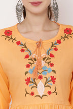 PAVONINE Peach Color Flower Embroidery Dress For Women - Distacart