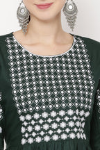 PAVONINE Bottle Green Color Polka Dots Embroidery Dress For Women - Distacart