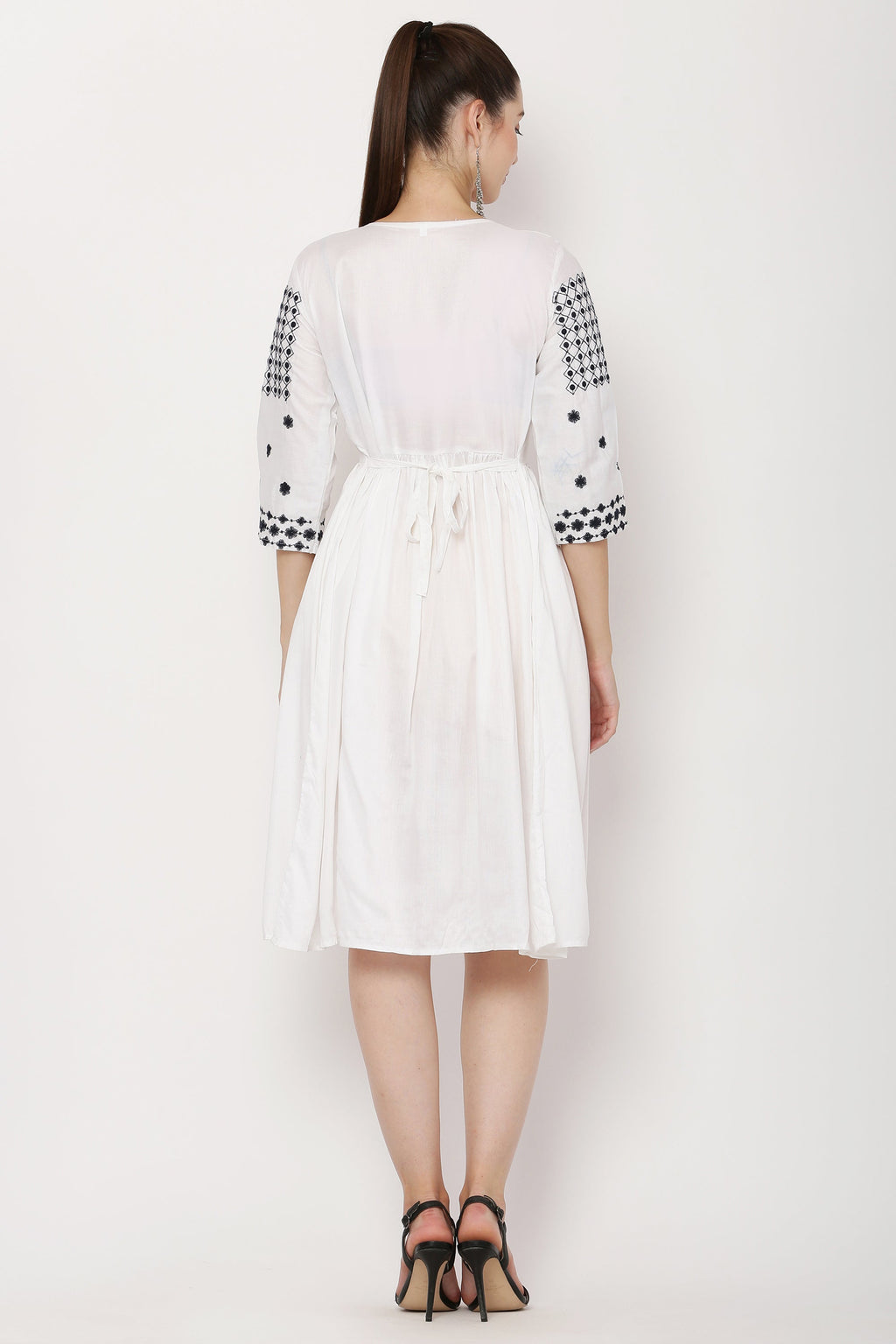 PAVONINE White Color Polka Dots Embroidery Dress For Women - Distacart