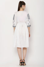 PAVONINE White Color Polka Dots Embroidery Dress For Women - Distacart