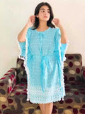 PAVONINE Firozi Color Embroidery Kaftan Dress For Women - Distacart