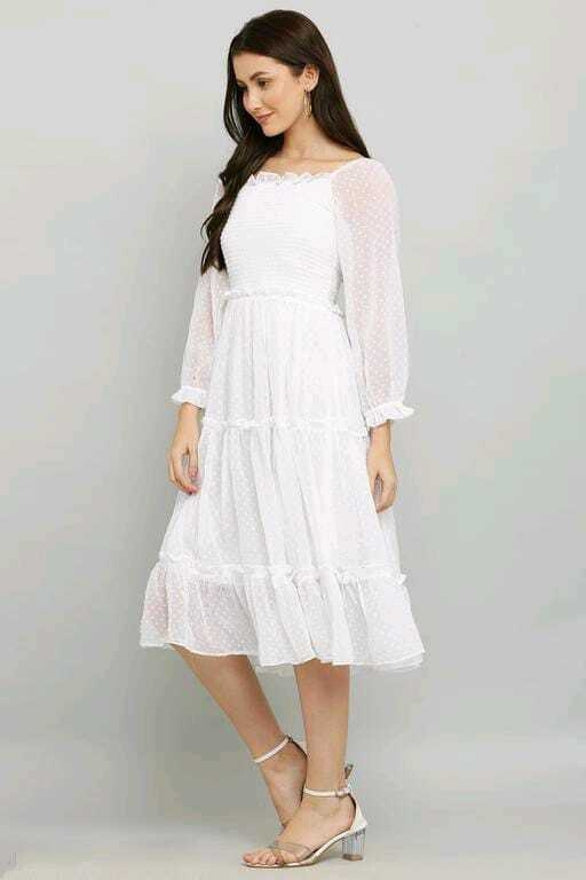 PAVONINE Buta-Design With Square-Neck White Dress For Girls & Women - Distacart