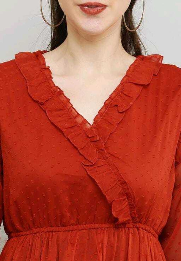 PAVONINE Buta-Design With V-Neck Red Dress For Girls & Women - Distacart