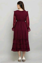 PAVONINE Buta-Design With V-Neck Wine Dress For Girls & Women - Distacart