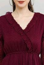 PAVONINE Buta-Design With V-Neck Wine Dress For Girls & Women - Distacart