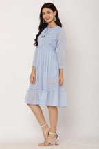 PAVONINE Sky Blue Color Georgette Fabric Lace Inserts Dress For Girls - Distacart